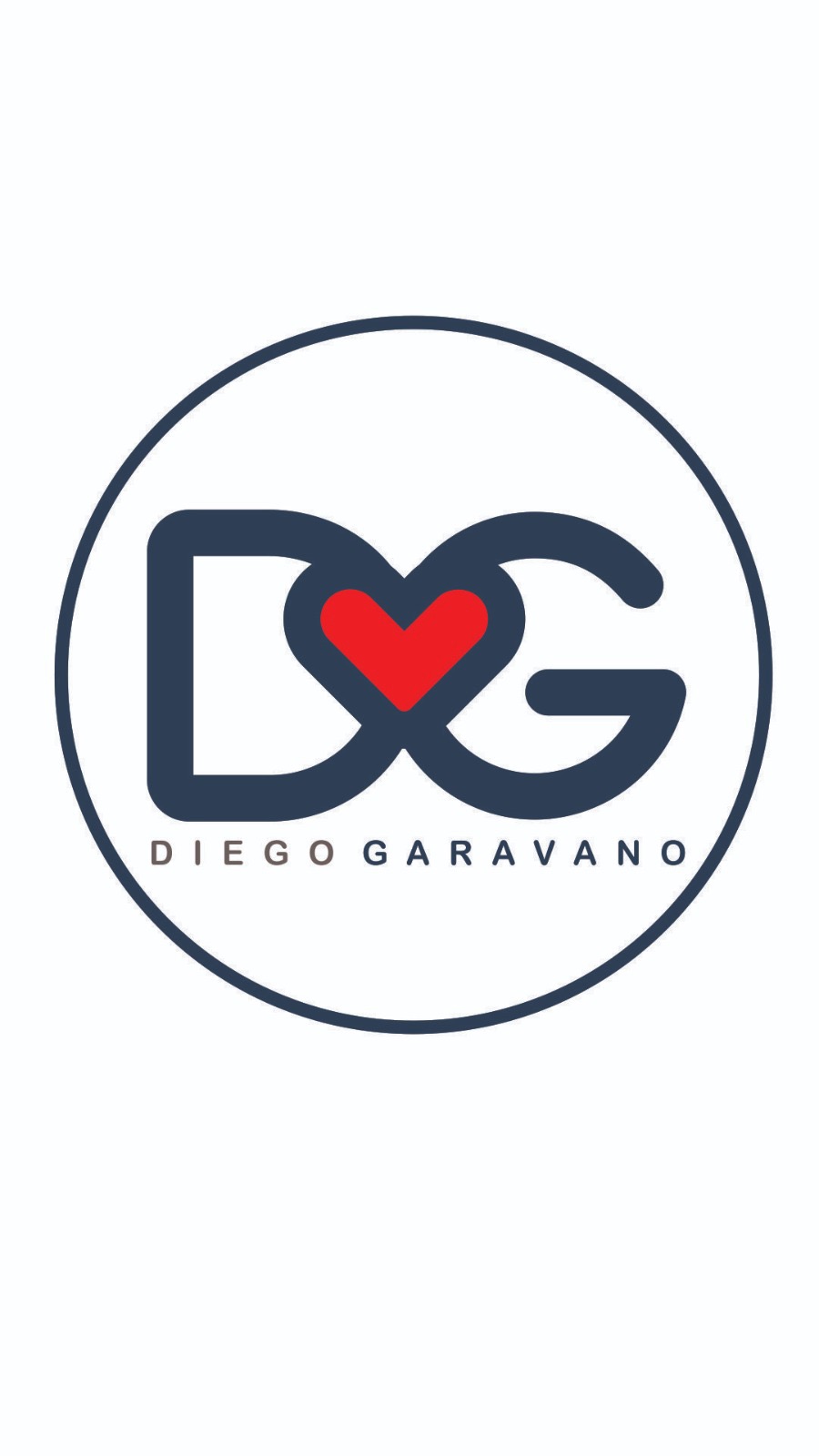 Logo DG, corazón rojo y nombre Diego Garavano
